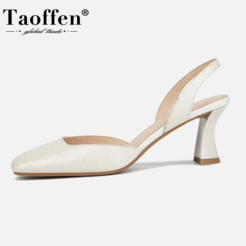 

Женские сандалии из натуральной кожи TAOFFEN, летние офисные Вечерние туфли на необычном каблуке, Размеры 33-40
