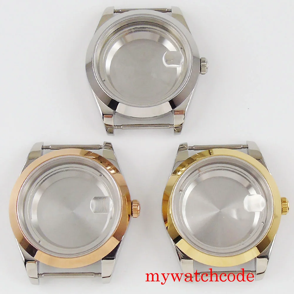 

PARNIS 39.5mm polished gold/rose plated bezel watch case fit ETA 2836 miyota 8215 automatic movement solid case back watch parts