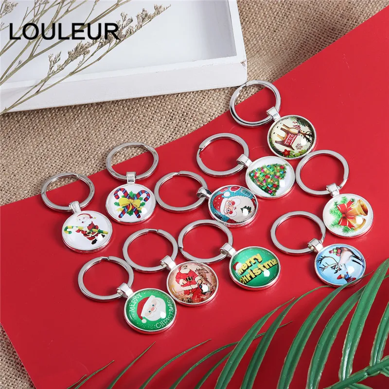 Модный красный Санта Клаус стеклянный кабошон брелок ювелирные изделия для