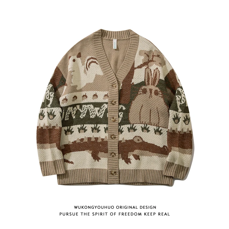 Винтажный Кардиган Свитер оверсайз новый мультяшный вязаный свитер в японском
