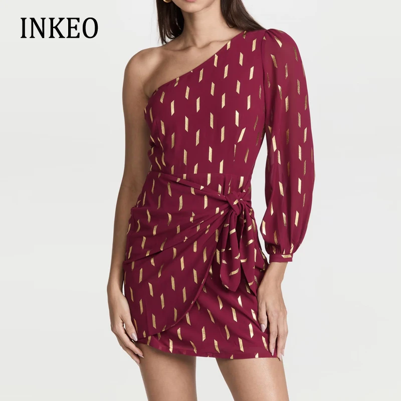 

Party Irregular collar Women's Bow Mini dress Sexy One-shoulder Print dress Sexy Fashion Clothing 2022 Summer Ladies INKEO 1D135