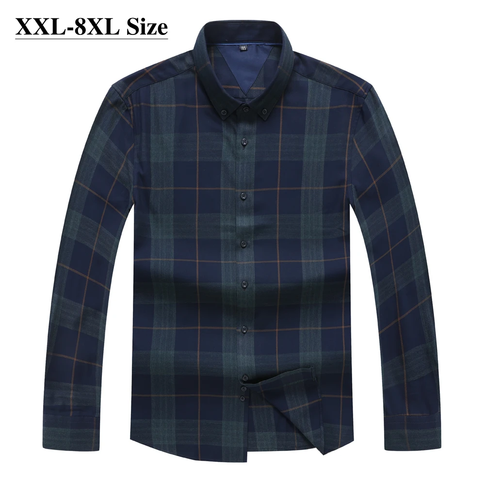 

Plus Size 6XL 7XL 8XL Brand Men's Fashion Plaid Long Sleeve Shirt High-quality Business Casual Work Dress Fat Male Shirts