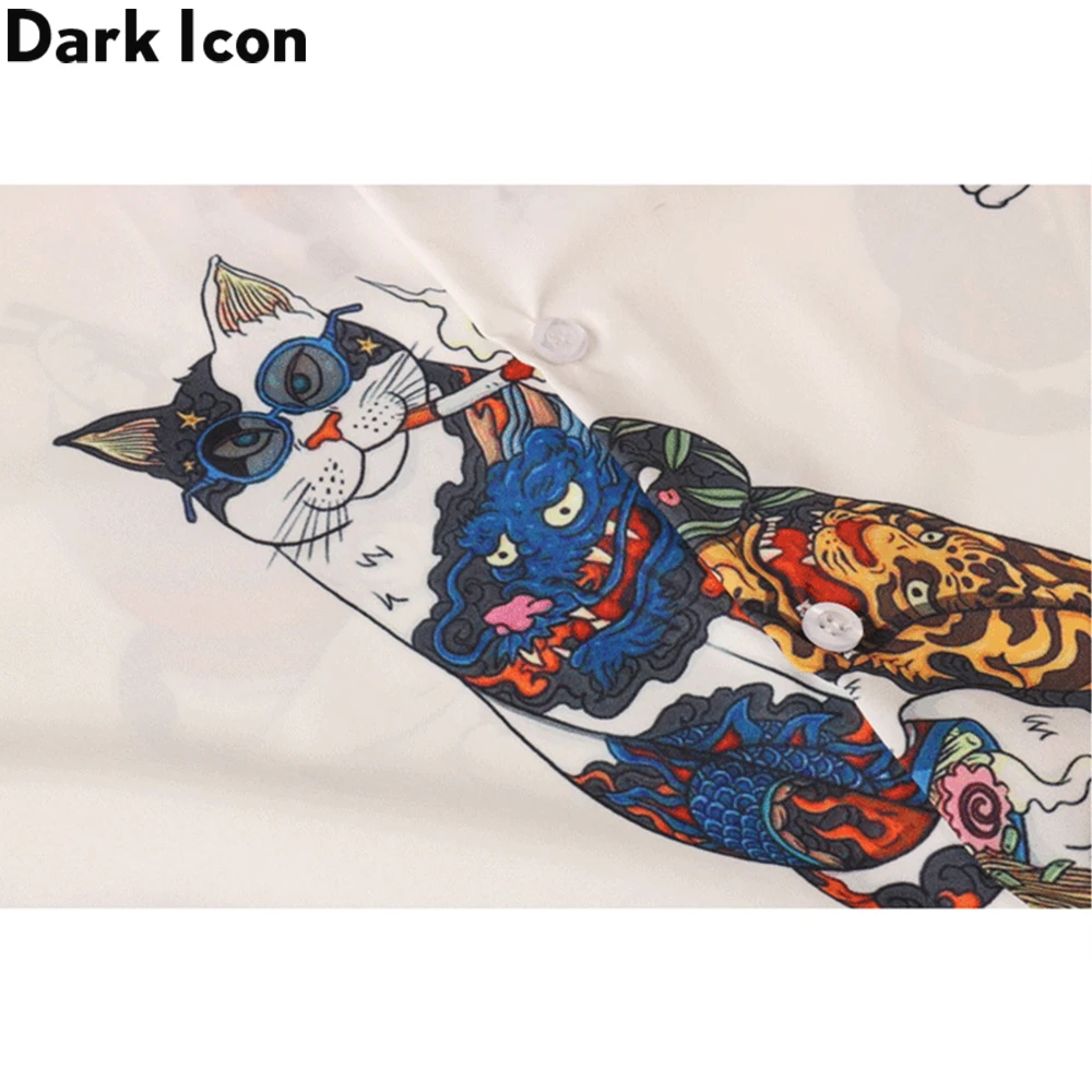 Dark Icon Harajuku Cat Polo Shirt Men Summer Men's Hawaiian Shirt Man Blouse images - 6