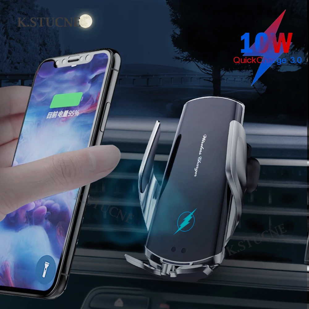 

Automatic Clamping 10W Fast Car Wireles Charger for SamsungS9 S10 iPhone11ProXSXR 8 Smart Sensor Phone Holder Mount 360 Rotation