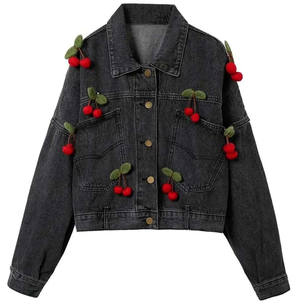 Женская джинсовая куртка с рукавом летучая мышь свободная черная короткая