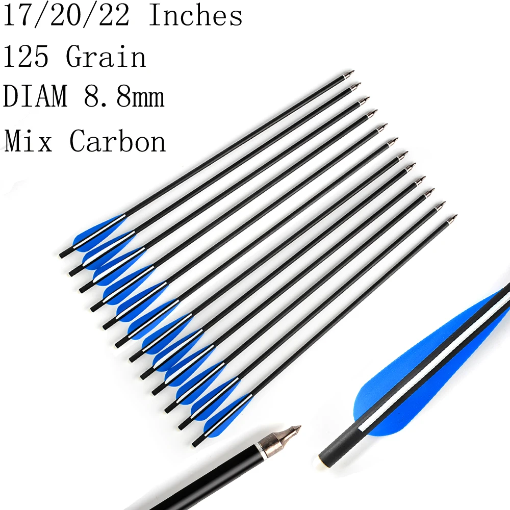 

Mix Carbon Crossbow Arrow 17/20/22 Inches Diameter 8.8mm 125 Grain Point Blue White Feather for Archery Shooting