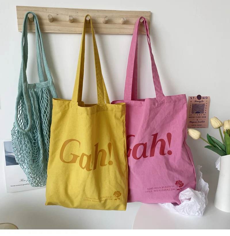 

New Ladies Canvas Shoulder Bag Female Pink Letter Printing Casual Tote Woman Simple Shopping Bag Student School Bag Girl Handbag