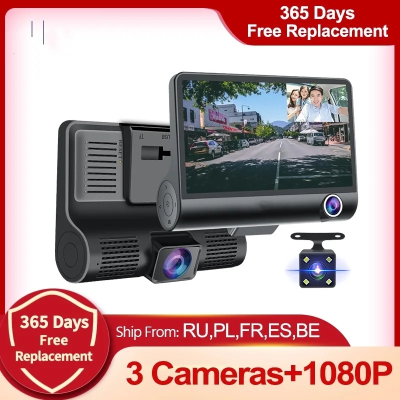 

Car DVR 3 Cameras Lens 4.0 Inch Dash Camera Dual Lens suppor Rearview Camera Video Recorder Auto Registrator Dvrs Dash Cam