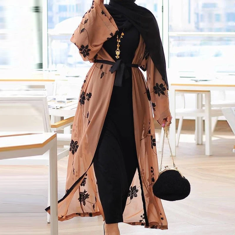 Шифоновое кимоно Дубай Abaya, мусульманский хиджаб, женское платье, Женский кафтан, женское платье, пальто