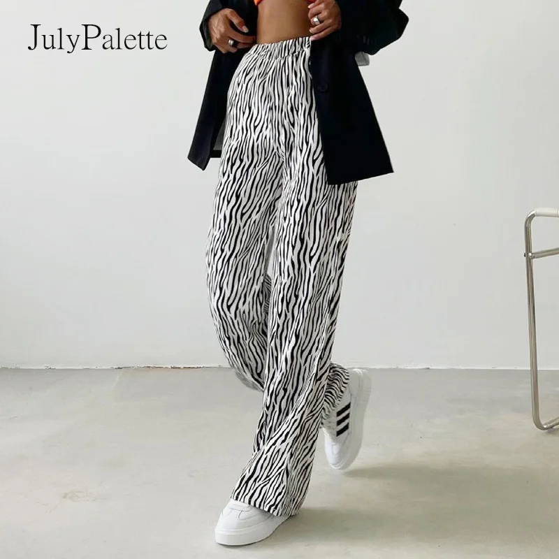 

Брюки Julypalette женские с леопардовым принтом, повседневные свободные прямые штаны с высокой талией, с эластичным поясом, с широкими штанинами,...