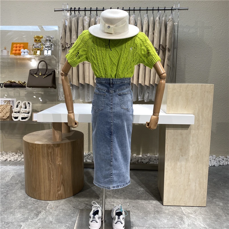 

Niche Design 2021 Fashionable Irregular High Buttocks Split Denim Skirt Retro A-word Skirt