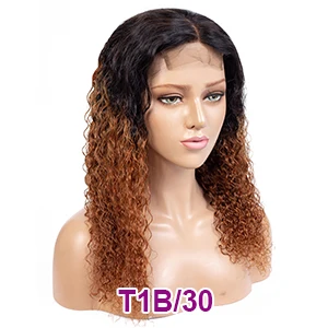 T1B/30 Soft Feel Hair 4*4 Омбре Кружева Закрытие парик 150% плотность Remy человеческие волосы Закрытие парики для черных женщин бразильский кудрявый парик - Цвет: T1B/30