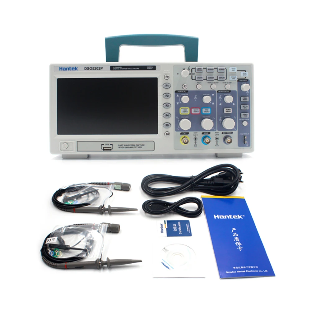 Цифровой осциллограф Hantek DSO5202P 200 МГц полоса пропускания 1GS/s 2CH ПК USB 7 дюймов ЖК