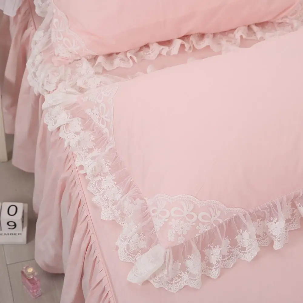 Free shipping princess lace ruffles embroidered pure cotton pink pillowcase 48cm*74cm 1pc no zipper envelope pillow sham YYX | Дом и сад