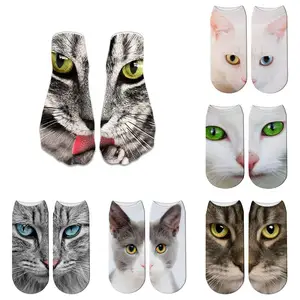 Носки мужские короткие с 3D принтом, модные смешные, с мультяшным принтом кота, короткие, без шоу
