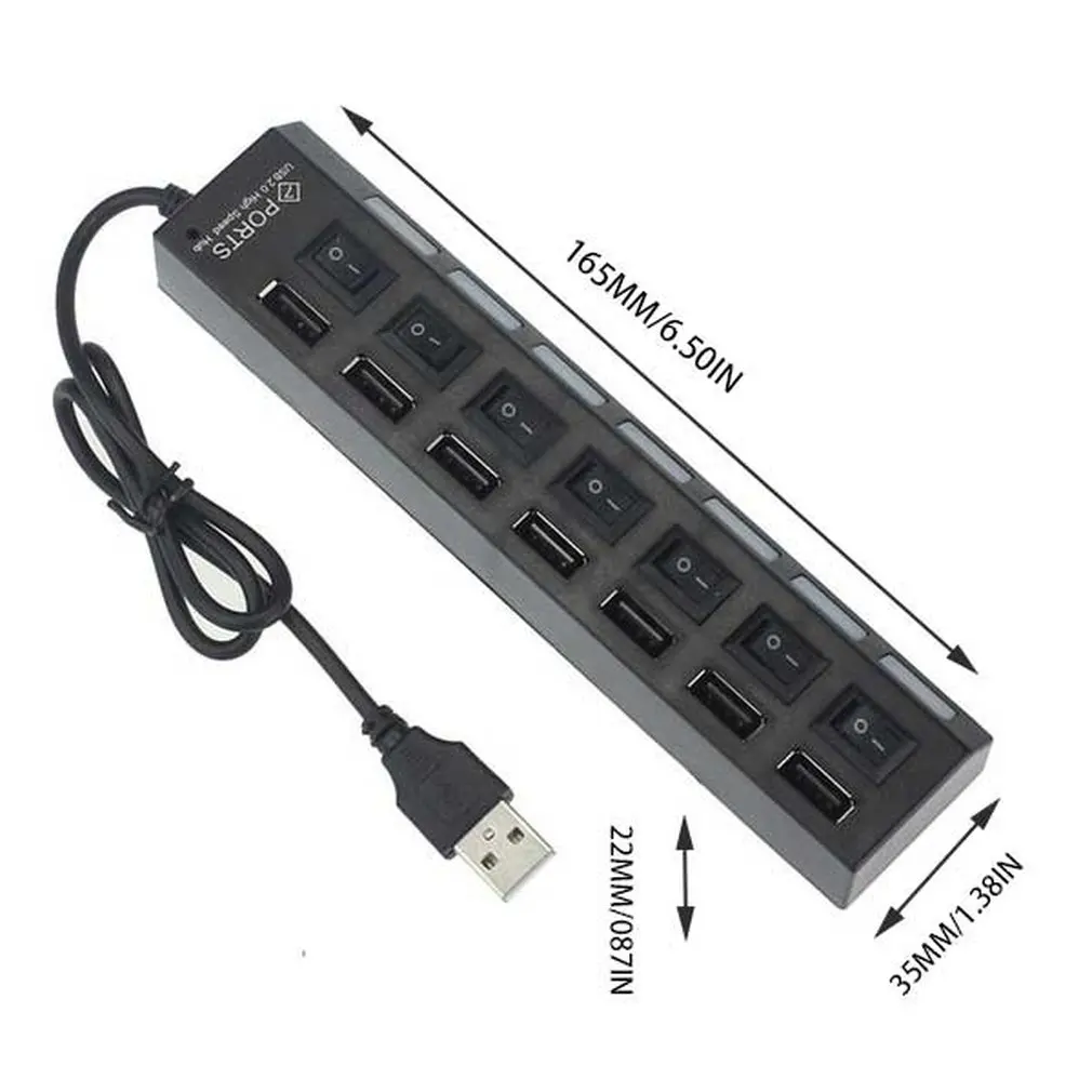 

7 Ports usb hub LED USB High Speed 480 Mbps Adapter USB Hub With Power on off Switch For PC Laptop Computer PC Laptop With ON/OF