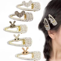 2pcs fashion rhinestone hairpins for women girls rabbit hair claw clips headwear accessories barrettes hair clamps 2021