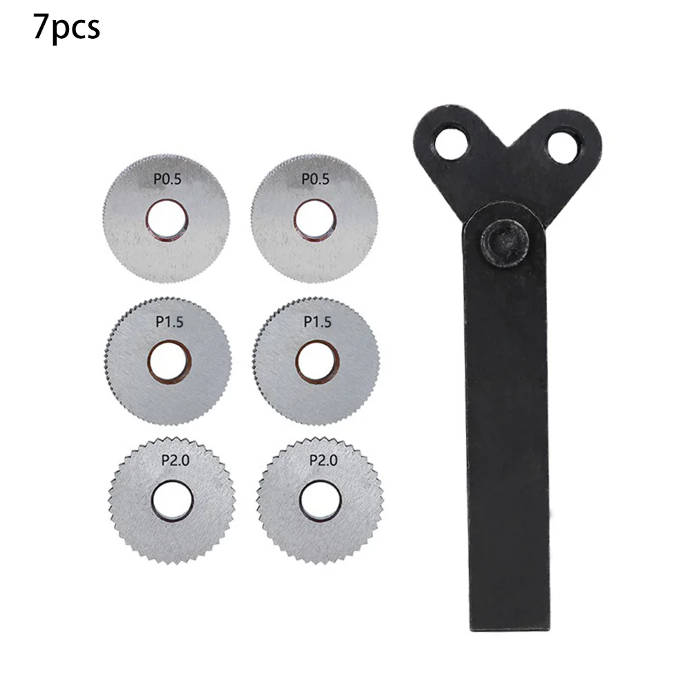 

7pcs Knurling Tool Steel High Strength Dual Wheel Linear Knurl Cutter Wheel Knurling Tool Holder Hob Set