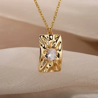 geometric square necklaces for women crystal stainless steel zircon pendant clavicle choker christmas jewelry gift bijoux femme