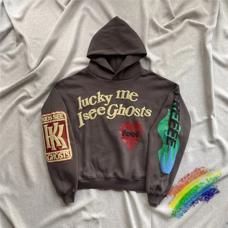 

Мужские и женские толстовки Kanye West, милые толстовки с принтом в виде призраков и надписей Lucky Me I See, детский пуловер из пенопласта, 1:1