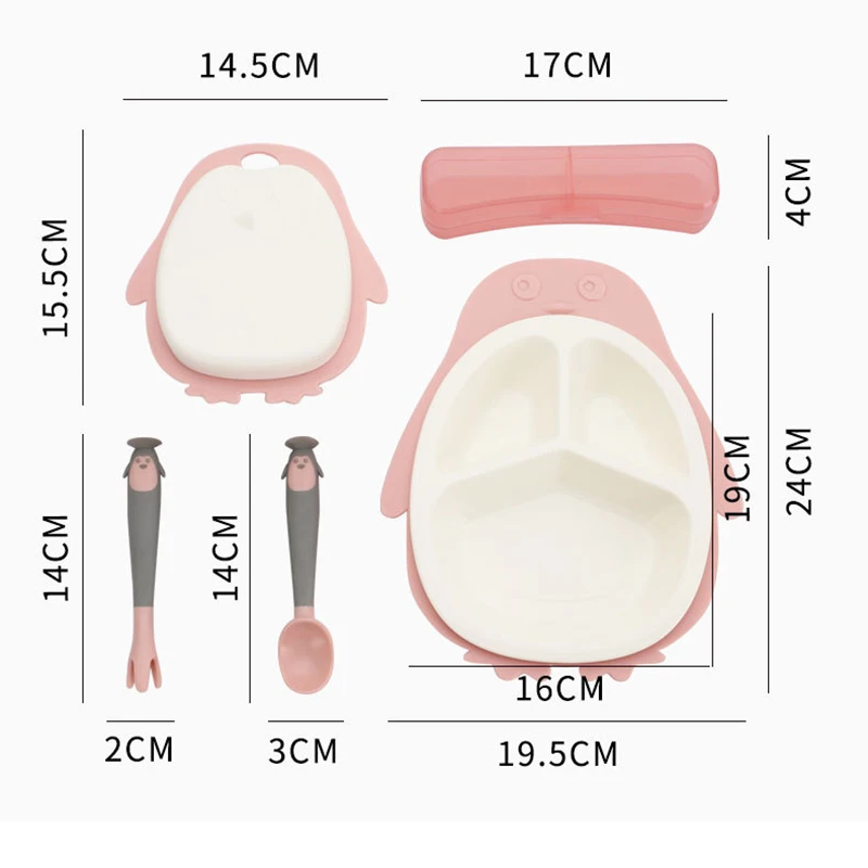 

Children's Tableware Antibacterial Mildew Proof Seven-Piece Suit Set Of Dishes Plates Cute Penguin Bowl Food Plates Set