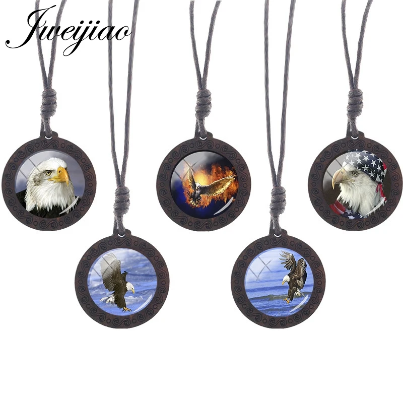 JWEIJIAO ожерелья с рисунком голубого неба моря летающего орла круглая деревянная