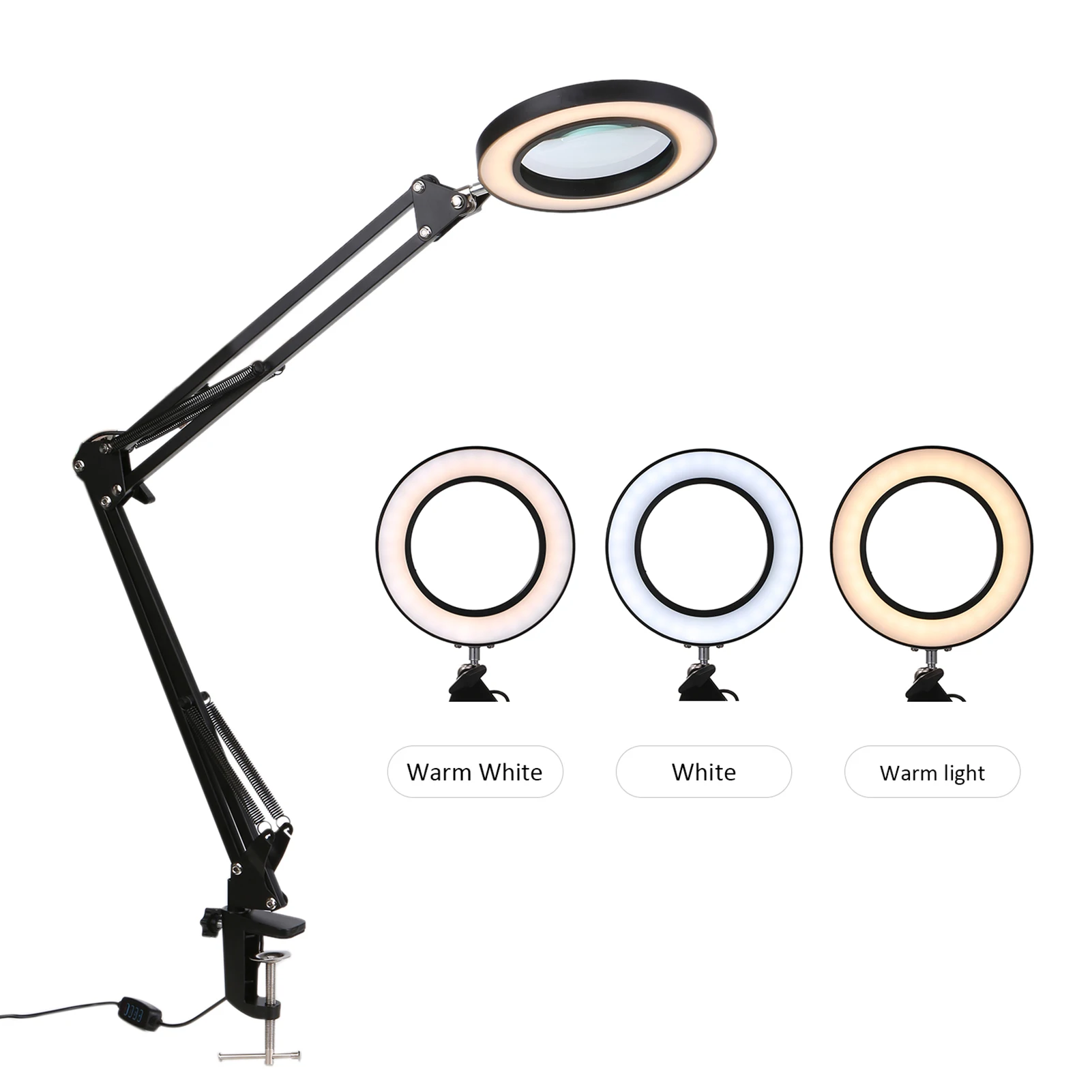 Magnifying Glass Magnifier with LEDs Clamp Clip Light 8X Magnification 10 Levels Adjustable Brightness Dimmable 3 Colors | Инструменты