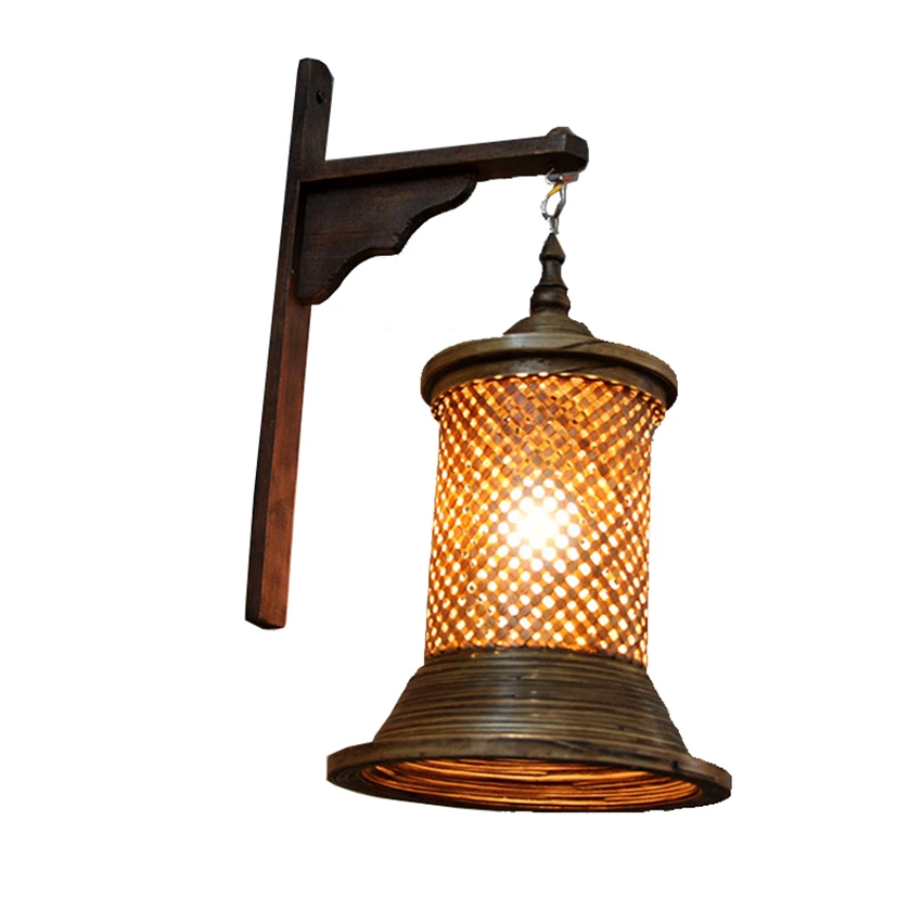 安い タイ南東アジア竹壁ランプ手スタイル照明レストランキッチン通路廊下レトロ籐ランタン壁ライト