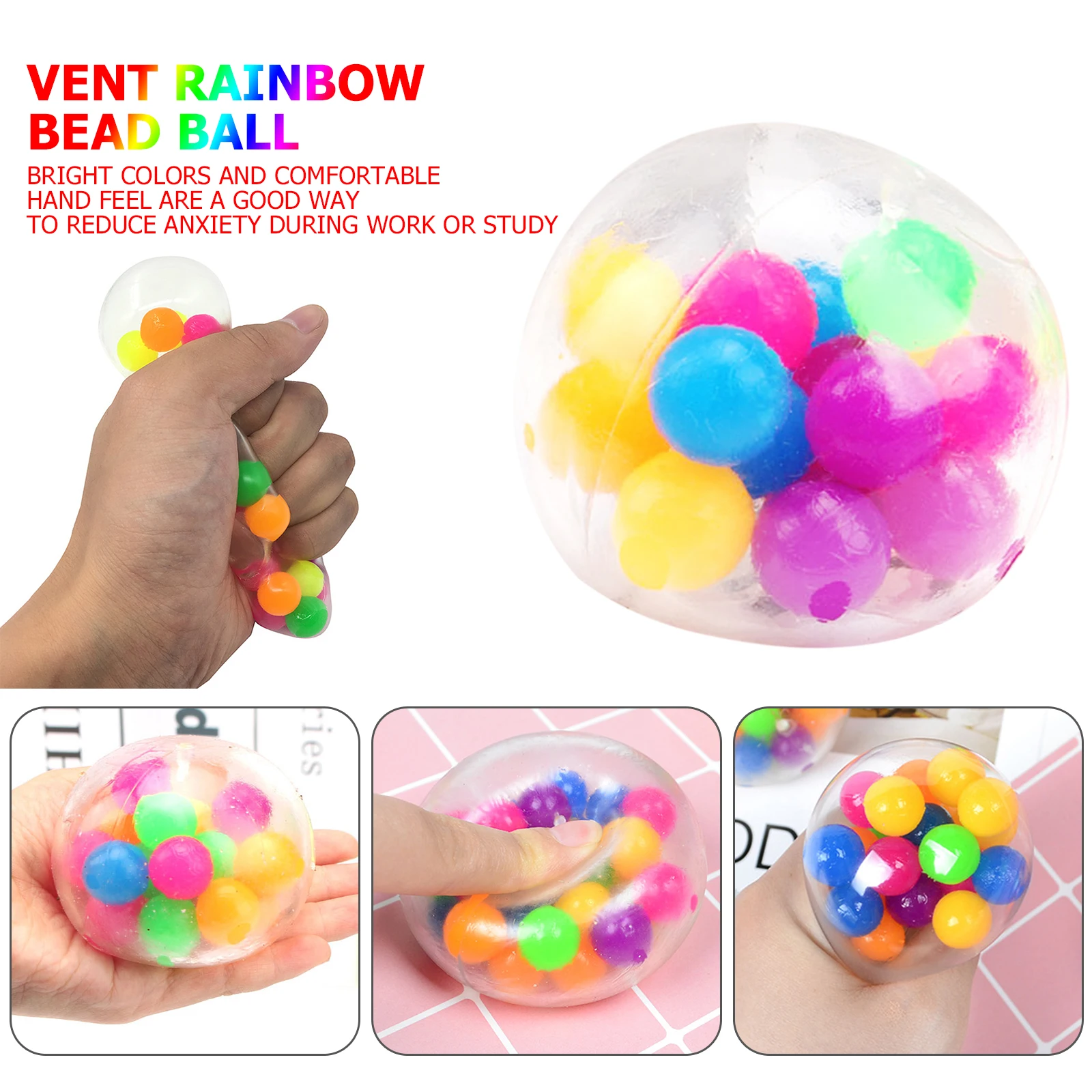 Spongy Bead Stress Ball Toy Squeezable Squishy Relief Anti-stress Toys Rainbow | Игрушки и хобби