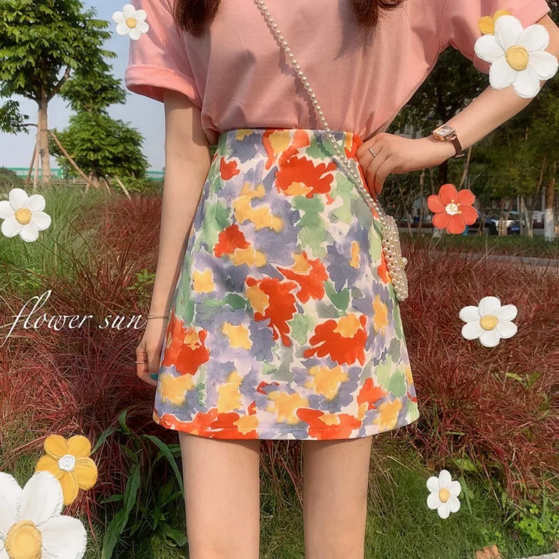 

Summer 2021 new Han high waist thin skirt foreign gas ink dyed A-word skirt skirt short skirt girl