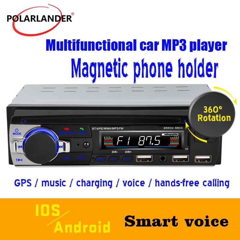 

Car Radio 3-USB 3.1A MP3 Bluetooth Removable Host Player Magnetic Mobile Phone Holder SD U Disk Playback