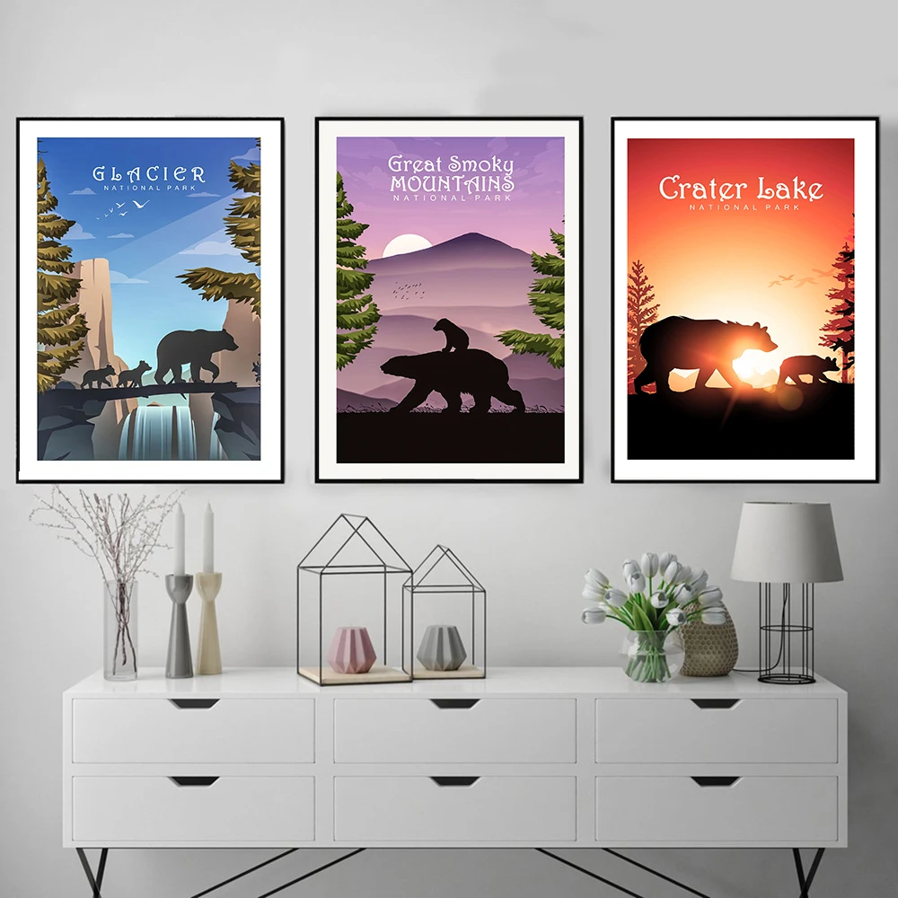 

Bear Forest Landscape Wall Art Canvas Painting Animal Moutain Nordic Posters And Prints Wall Pictures For Living Room Home Decor