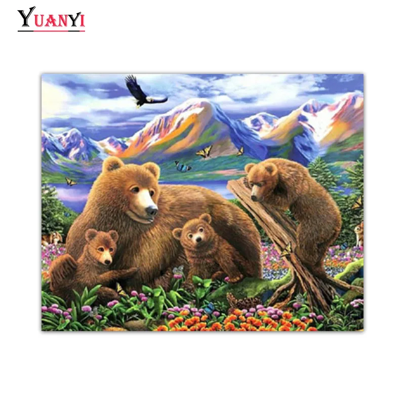

Алмазная мозаика 5D «сделай сам», полноформатная круглая картина с изображением животных, медведя, полная вышивка крестиком, Горный пейзаж