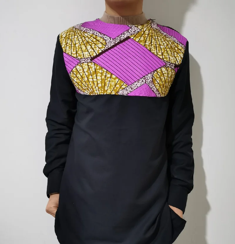 Африканская одежда для мужчин искусственные Лоскутные Топы черные рубашки