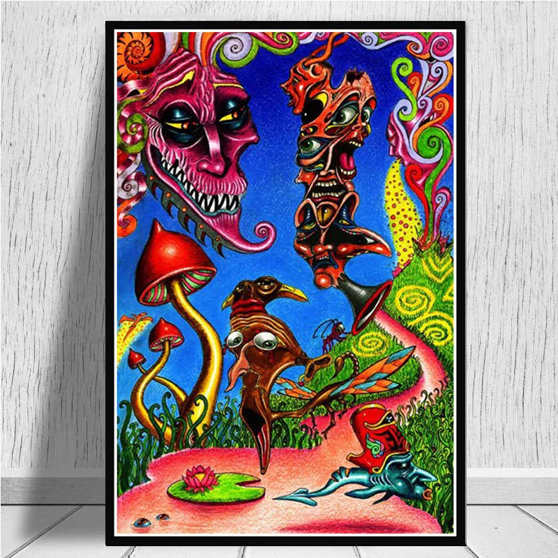 Абстрактная кислота Lsd акриловая живопись Psychedelic Blacklight плакат с грибами печатает картинка на холсте на стену Картина гостиная домашний декор - Цвет: Белый