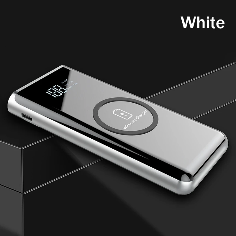 Беспроводной банк питания, YKZ 10000 mAh светодиодный индикатор питания дисплея банк 5W зарядное устройство с светодиодный свет Беспроводное зарядное устройство для iPhone samsung зарядное устройство s - Цвет: Белый