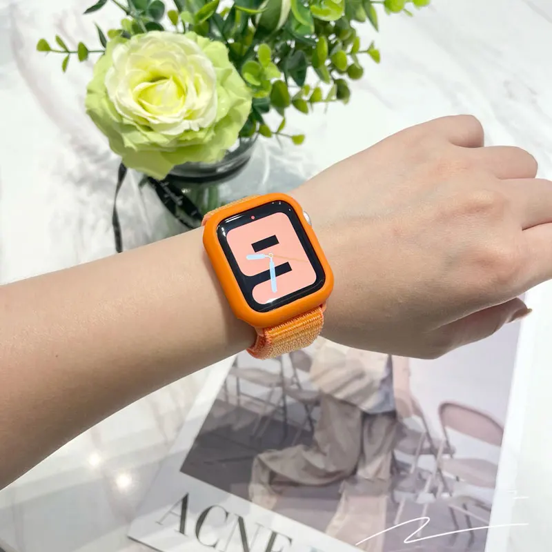 Чехол и ремешок для Apple Watch Band 45 мм 41 44 40 42 38 спортивный нейлоновый браслет-петля