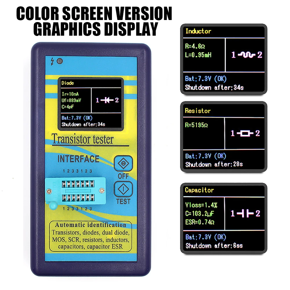 

Multi-purpose Transistor Tester 128x160 Diode Thermistor Capacitance Resistor Inductance MOS FET ESR LCR Meter
