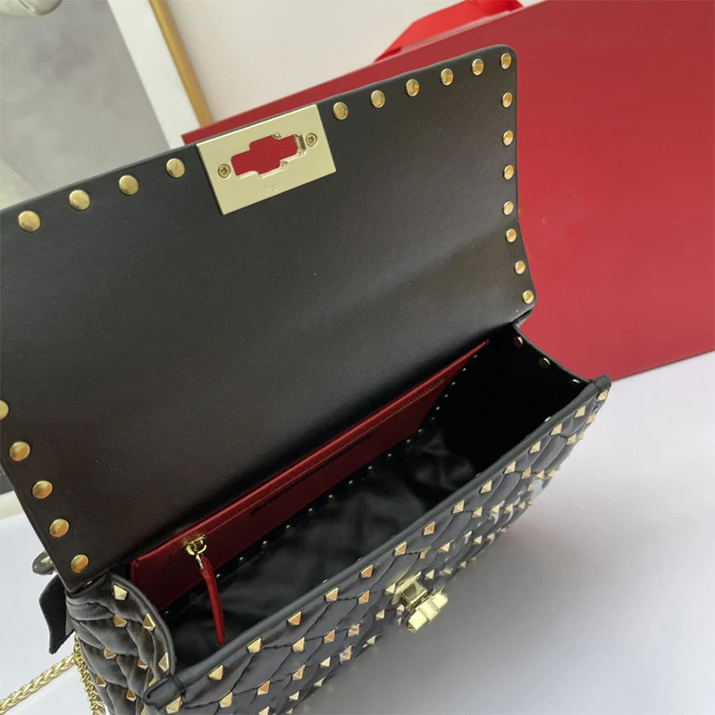 

2021 new luxury design bag female leather shoulder messenger bag, fashionable all-match handbag high-quality rivet female bag