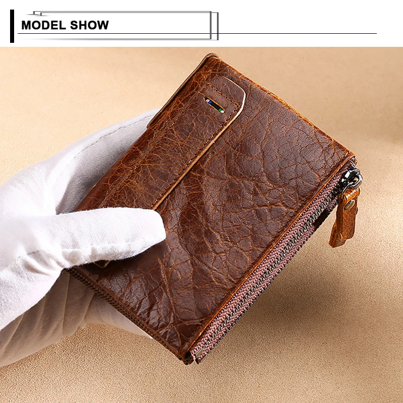 Мужские кошельки из натуральной кожи с двойной молнией мужские бумажники