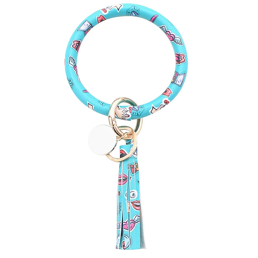 Модный тренд большой кожаный браслет круглый брелок с кисточками кольцо