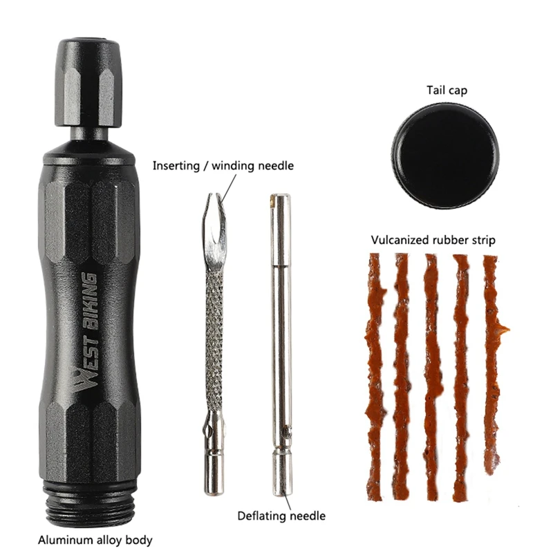 

Bike Tubeless Tire Puncture Kit Scooter Motorcycle Bicycle Tyre Repair Tool With 5 PCS Stripes Tubeless Tire Puncture Kit