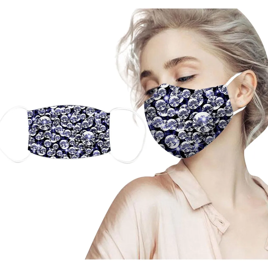 

Women's diamond Print Fahion Face Masks Adult Men Washable Proof Protective Mouth Mask Outdoor Can Put Filter Mascarillas Masque