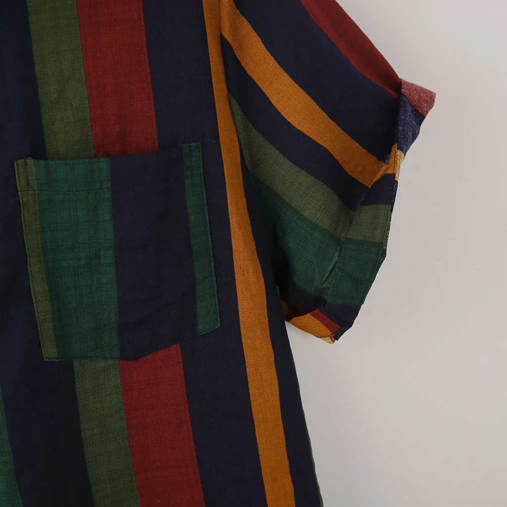 Рубашка мужская с цветными полосками Повседневная Свободная блуза отложным