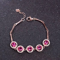 jewelry 925 silver pink topaz bracelet for daily wear 5 piecs pink topaz silver bracelet silver gemstone bracelet
