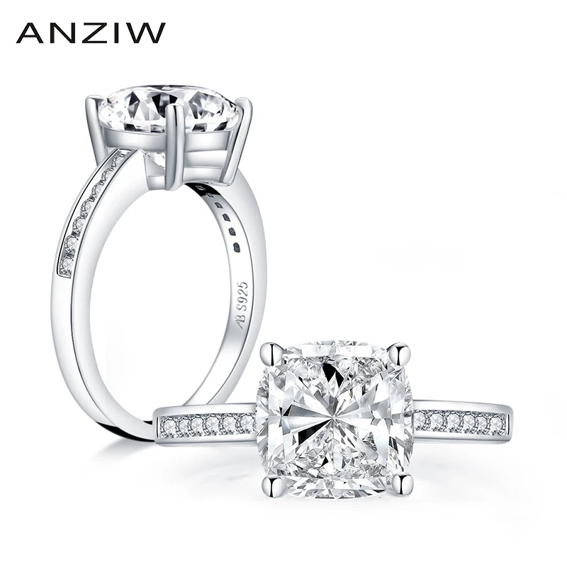 

ANZIW 925 Sterling Silver 3 Carats Cushion Cut Engagement Ring for Women Sona Simulated Diamond Anniversary Wedding Ring Band