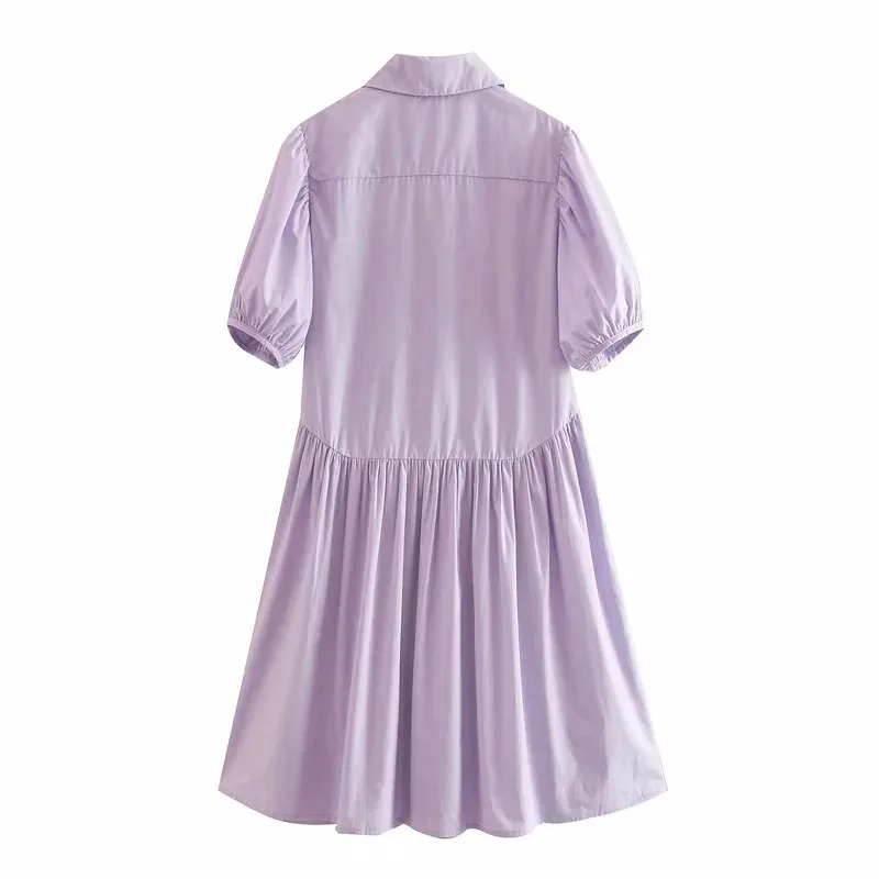 

Hxjjp Womens Plain Short-sleeve T-shirt Dress White Violet Cotton Summer Dresses Lantern Sleeve Knee-Length White Dress