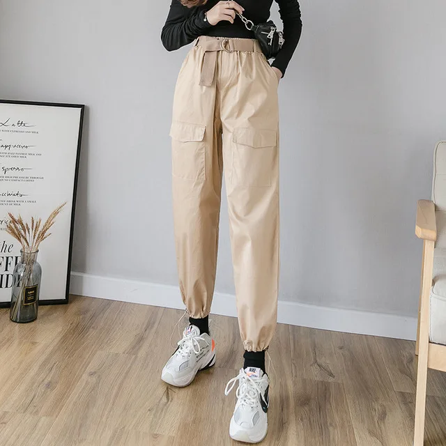 Женские брюки-карго в стиле милитари с высокой талией камуфляжные шаровары