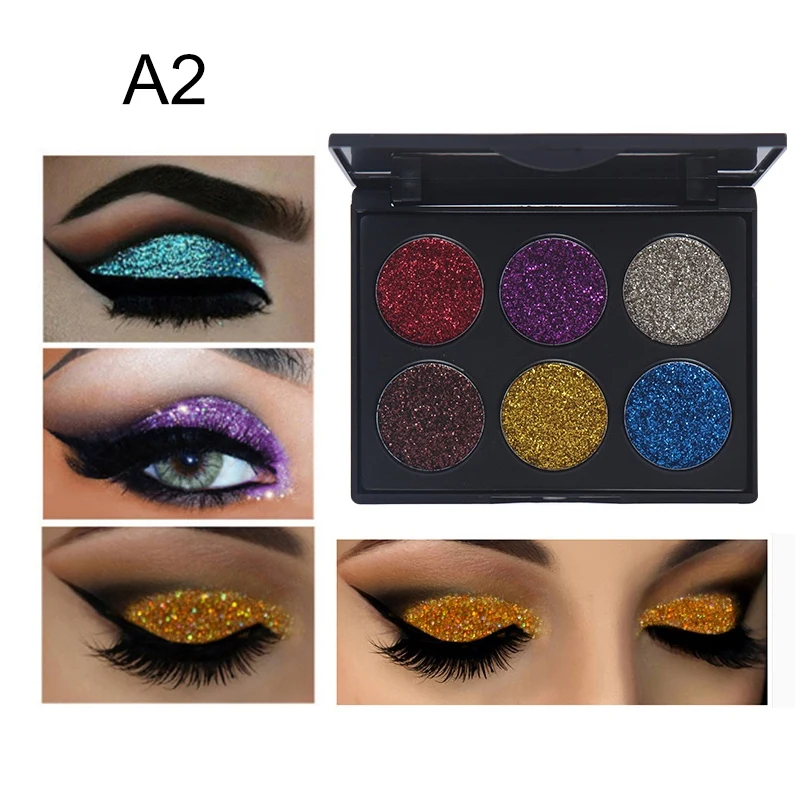 6 цветов Тени для век Палитра Золотой Шиммер тени Палетка Гламурная макияж