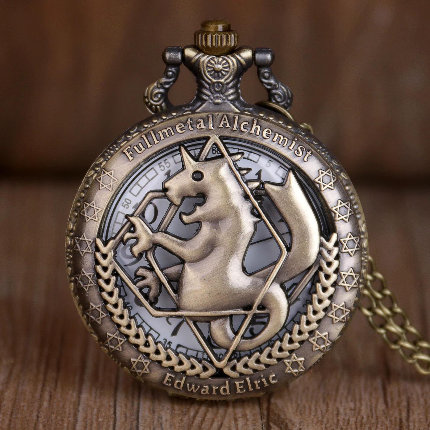 

High Quality Bronze Full Metal Alchemist Pocket Watch Vintage Chain Watches Steampunk Necklace Pendant Quartz Clock Gifts TD2015